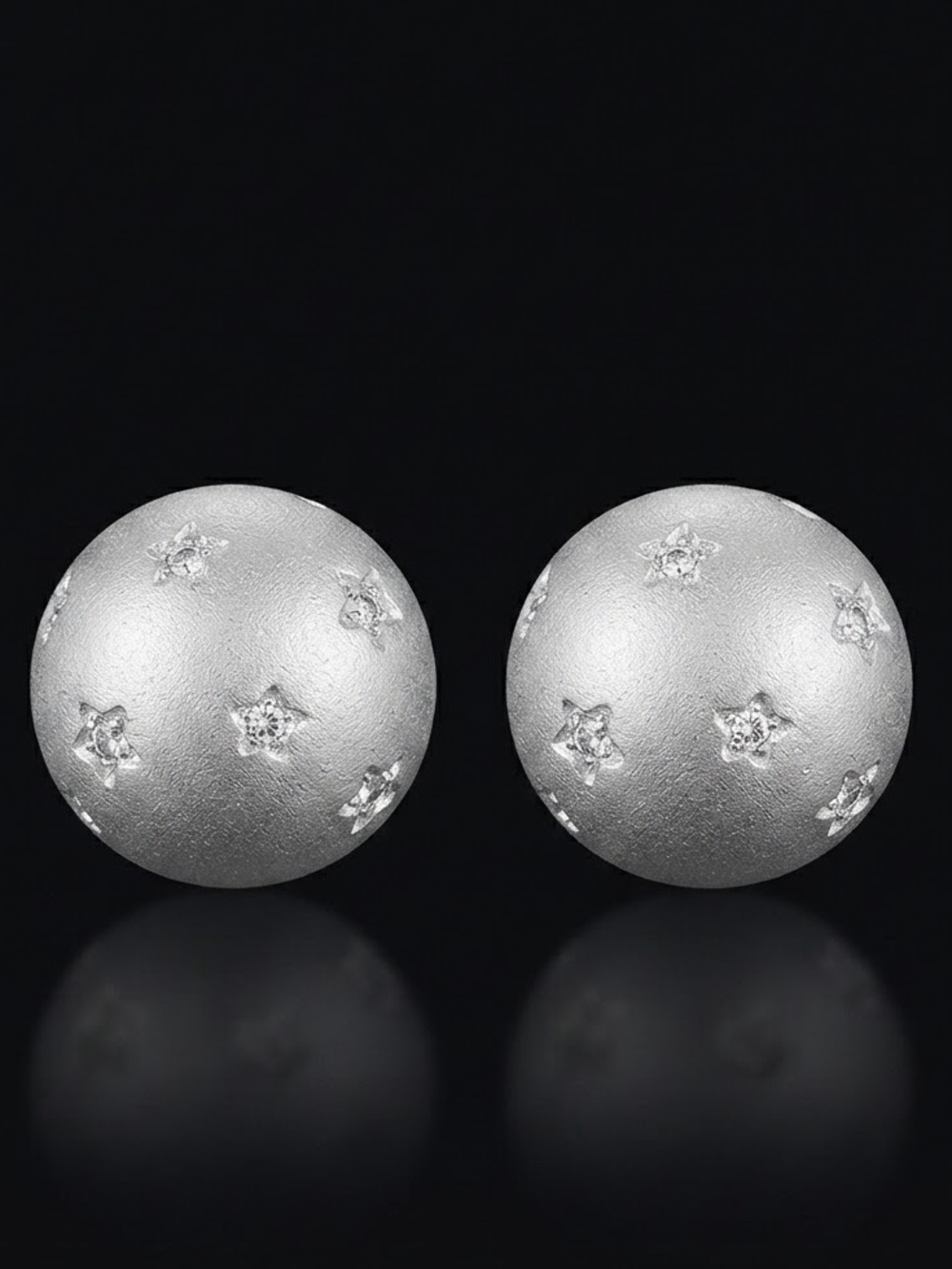 Silver Star / Flora Accent Design Dome Stud Earrings -